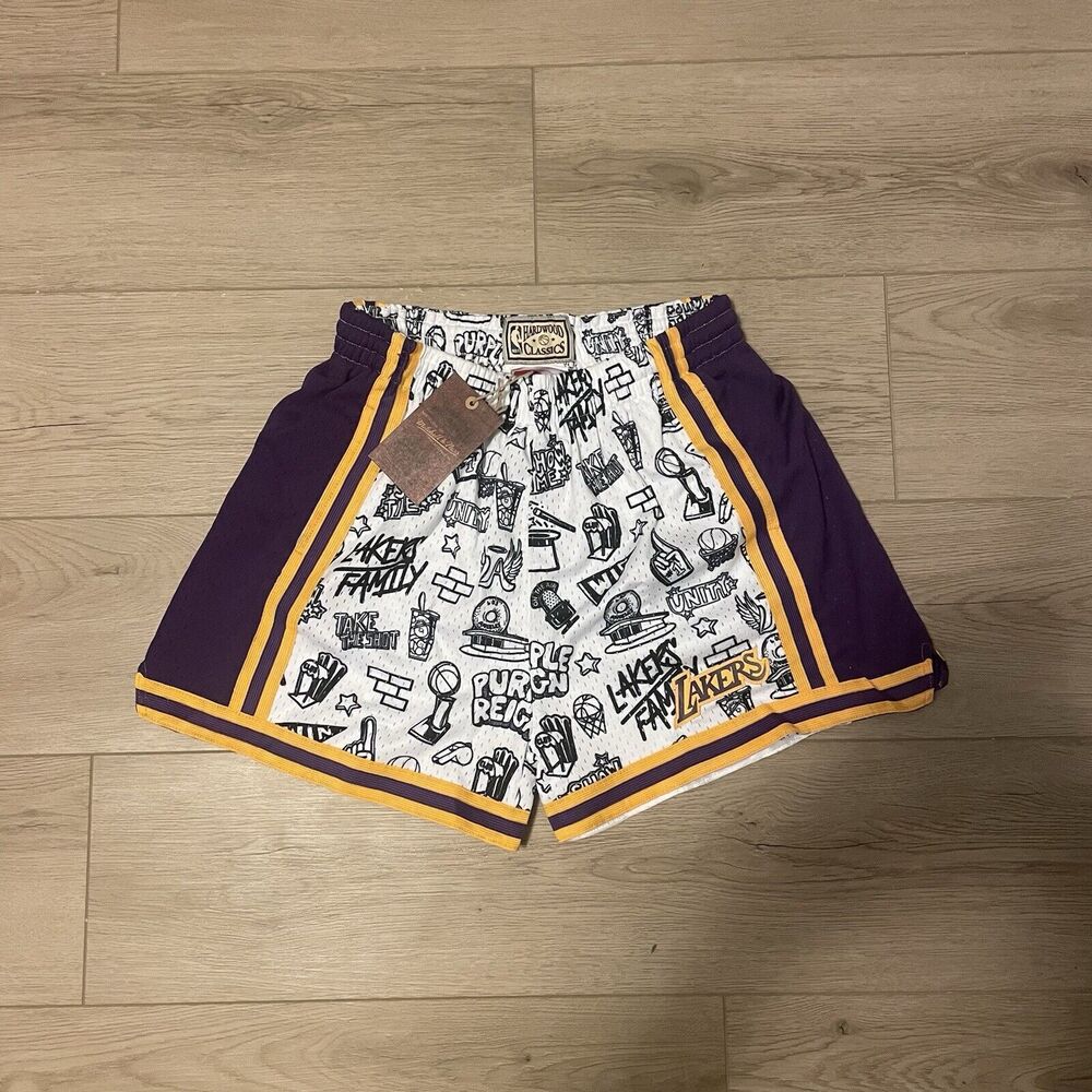 Size Large - Mitchell & Ness Wmns LA Lakers Doodle Shorts (NEW WITH TAGS)